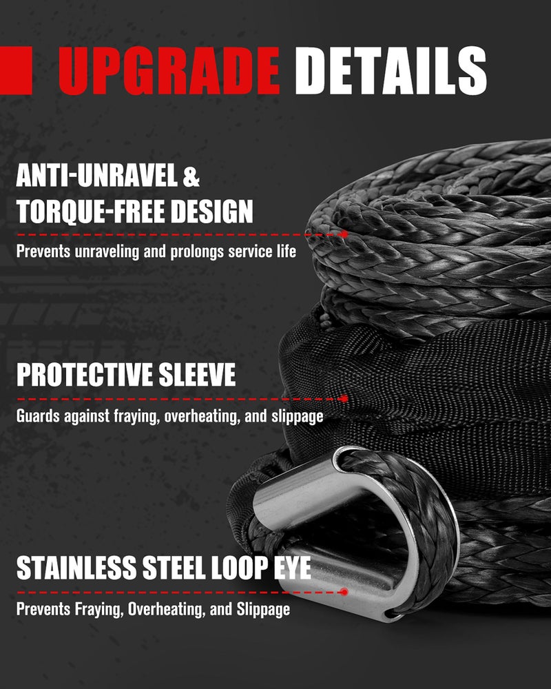 FieryRed Synthetic Winch Rope 3/8 Inch 85 FT 26500 lbs Winch Line Cable Rope with Protective Sleeve for 4WD Off Road Vehicle SUV - Image 4